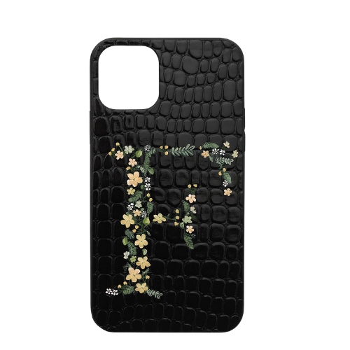 Cover effetto coccodrillo con iniziale floreale personalizzabile
