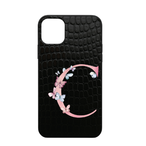 Cover effetto coccodrillo con iniziale farfalle personalizzabile